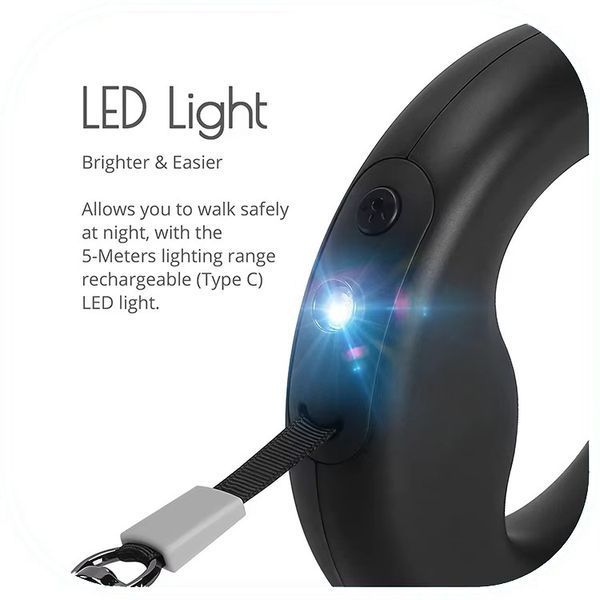 Собачий повідець SKEPPY з кільцем з LED підсвічуванням &middot; Автоматичний висувний повідець &ndash; рулетка для вихованця 3 метра 52499/59 фото