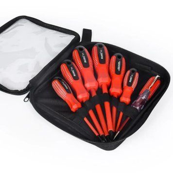 Диэлектрические отвертки Screwdriver Set для безопасной работы с электричеством ∙ Набор диэлектрических отверток в чехле Screwdriver Set 7 шт 56620/55 фото