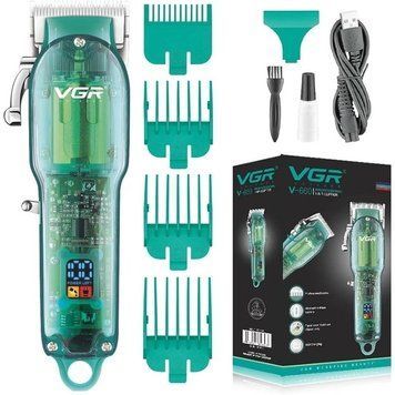 Профессиональная машинка для стрижки V-660 Professional Clipper Transparent Green &bull; Аккумуляторная машинка для волос VGR V-660 56311/40 фото