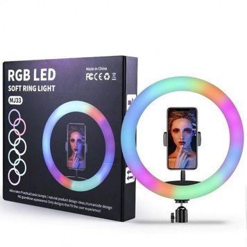 Світлодіодна кільцева RGB лампа MJ33 ∙ Селфі-кільце освітлювальне для фото та зйомок, 33 см 66127/9 фото