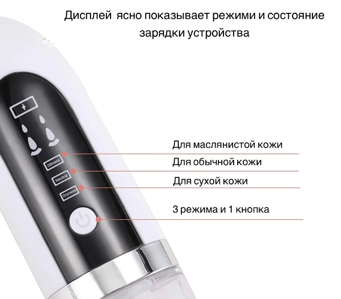 Вакуумний очищувач пор Face Slimmer &middot; Бездротовий апарат для гідропілінгу та вакуумного чищення шкіри обличчя &middot; USB зарядка 52869/55 фото