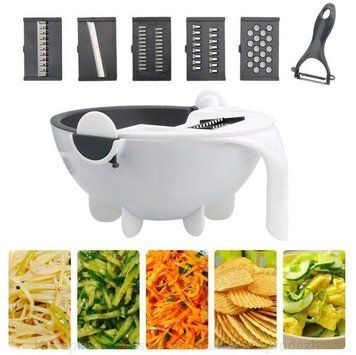 Овочерізка - мультислайсер з кошиком 9 в 1 WET BASKET VEGETABLE CUTTER Багатофункціональна ручна терка-шинковка з ємністю 62005/00 фото