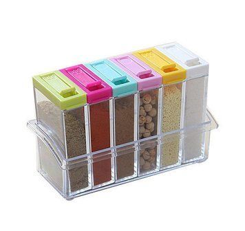 Набір ємностей для спецій Seasoning Six Piece Set, 6 баночок ∙ Кухонний набір - спецівниця на підставці ∙ Екопластик 50149c/40 фото