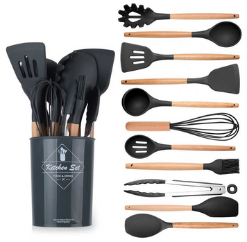 Набір кухонного приладдя Kitchen Set, 12 предметів ∙ Силіконові аксесуари для кухні з підставкою 52196/99 фото
