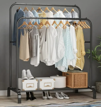 Подвійна стійка &ndash; вішалка для одягу Double floor Hanger з полицею для взуття, Ш104хГ41.5хВ152 52197/9 фото